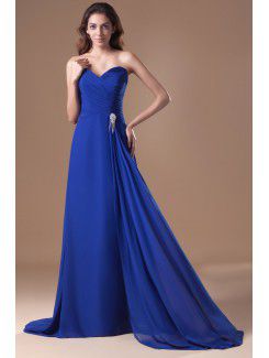 Chiffon Sweetheart Sweep Train Column Embroidered Prom Dress