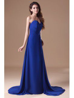 Chiffon Sweetheart Sweep Train Column Embroidered Prom Dress