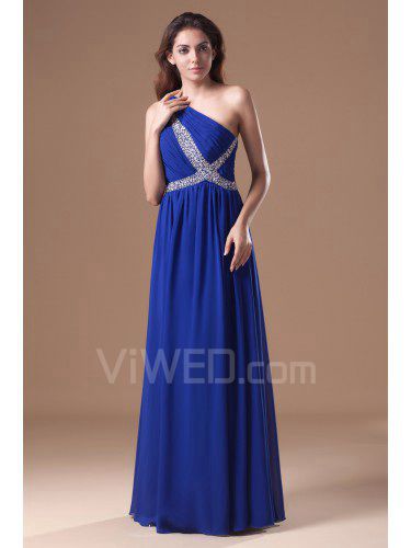 Chiffon Asymmetrical Floor Length Column Embroidered Prom Dress