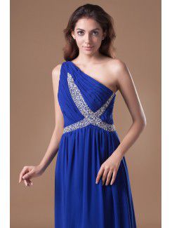 Chiffon Asymmetrical Floor Length Column Embroidered Prom Dress