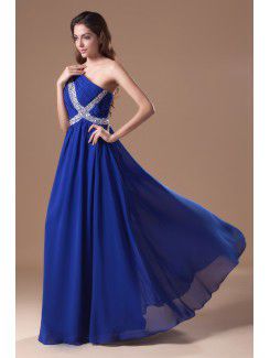 Chiffon Asymmetrical Floor Length Column Embroidered Prom Dress