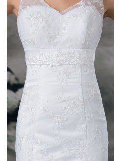 Lace V-Neck Sweep Train Sheath Wedding Dress