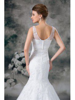 Lace V-Neck Sweep Train Sheath Wedding Dress