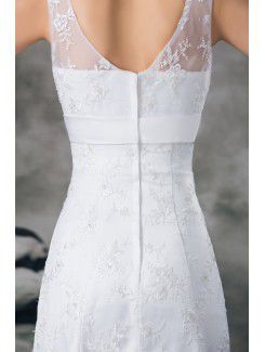 Lace V-Neck Sweep Train Sheath Wedding Dress