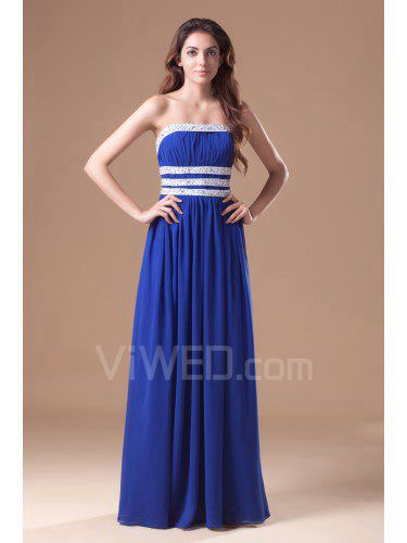 Chiffon Strapless Floor Length Column Embroidered Prom Dress