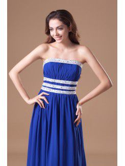 Chiffon Strapless Floor Length Column Embroidered Prom Dress