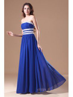 Chiffon Strapless Floor Length Column Embroidered Prom Dress