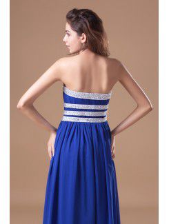 Chiffon Strapless Floor Length Column Embroidered Prom Dress