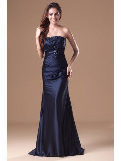 Cetim strapless varrer trem bainha bordado vestido de baile