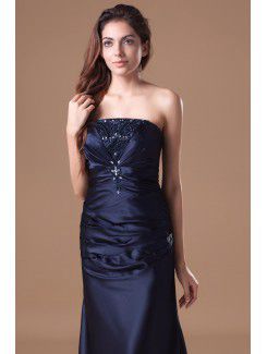 Satin Strapless Sweep Train Sheath Embroidered Prom Dress