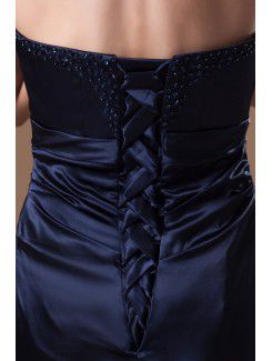 Satin Strapless Sweep Train Sheath Embroidered Prom Dress