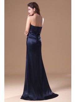 Satin Strapless Sweep Train Sheath Embroidered Prom Dress