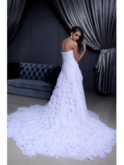 Chiffon Satin Sweetheart Chapel Train A-line Wedding Dress with Ruffle Beading