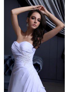 Chiffon Satin Sweetheart Chapel Train A-line Wedding Dress with Ruffle Beading