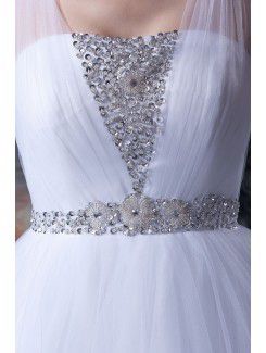 Tulle Square Chapel Train A-Line Wedding Dress with Sequins