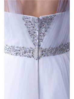 Tulle Square Chapel Train A-Line Wedding Dress with Sequins