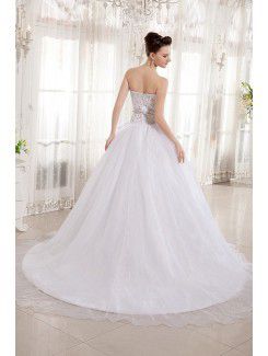 Organza and Charmeuse Sweetheart Court Train A-Line Wedding Dress with Embroidered and Sequins