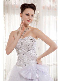 Organza and Charmeuse Sweetheart Court Train A-Line Wedding Dress with Embroidered and Sequins