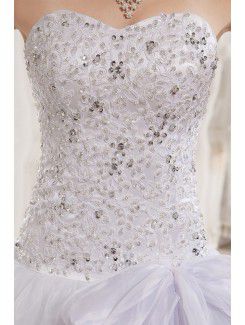 Organza and Charmeuse Sweetheart Court Train A-Line Wedding Dress with Embroidered and Sequins