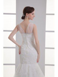 Satin and Net Straps Mermaid Floor Length Embroidered Wedding Dress