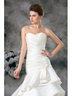 Satin Sweetheart Sweep Train Sheath Hand-made Flower Wedding Dress