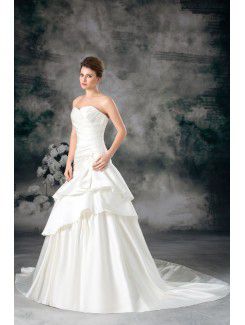 Satin Sweetheart Sweep Train Sheath Hand-made Flower Wedding Dress