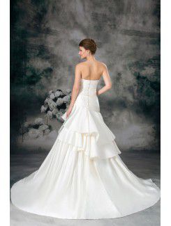 Satin Sweetheart Sweep Train Sheath Hand-made Flower Wedding Dress