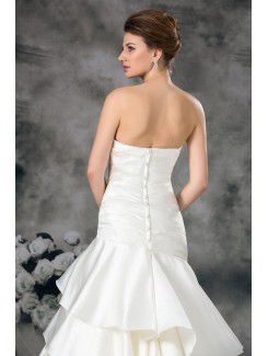 Satin Sweetheart Sweep Train Sheath Hand-made Flower Wedding Dress