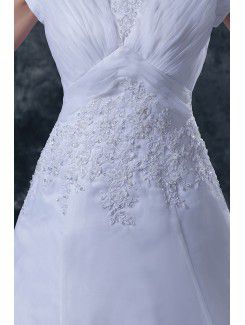 Satin and Tulle Square Court Train A-Line Wedding Dress