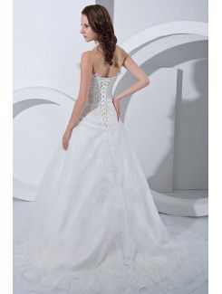 Satin and Tulle Halter Court Train A-Line Wedding Dress with Embroidered