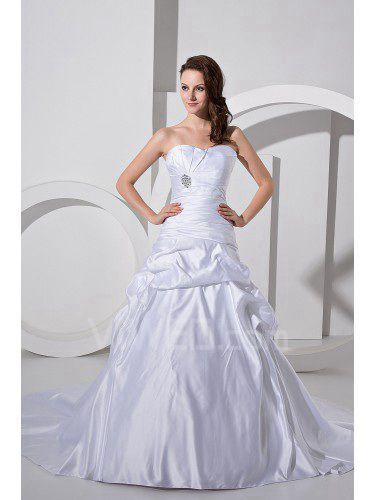 Raso sweetheart treno cattedrale a-line abito da sposa con volant strass