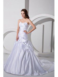 Satin Sweetheart Cathedral Train A-Line Wedding Dress with Ruffle Rhinestones