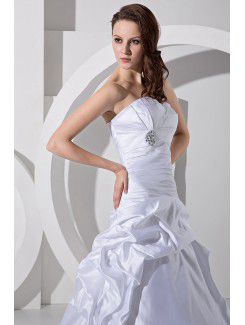 Satin Sweetheart Cathedral Train A-Line Wedding Dress with Ruffle Rhinestones