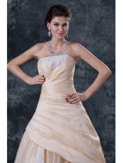 Gauze Strapless Chapel Train A-Line Wedding Dress with Embroidered and Sequins