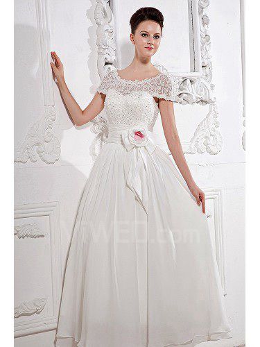 Satin and Lace Scoop Ankle-Length A-Line Wedding Dress