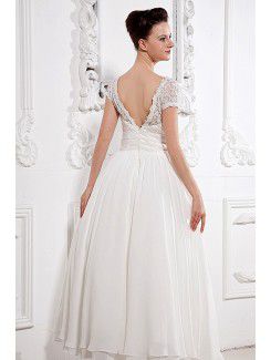 Satin and Lace Scoop Ankle-Length A-Line Wedding Dress