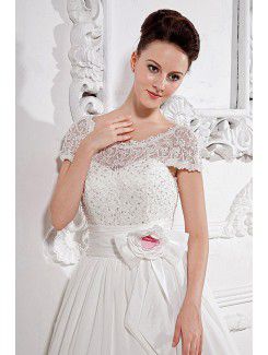 Satin and Lace Scoop Ankle-Length A-Line Wedding Dress