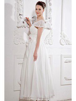 Satin and Lace Scoop Ankle-Length A-Line Wedding Dress