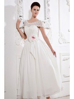 Satin and Lace Scoop Ankle-Length A-Line Wedding Dress