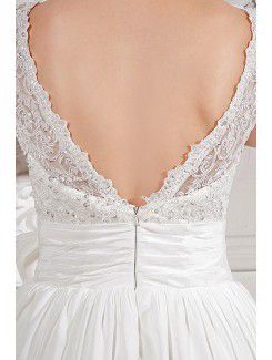 Satin and Lace Scoop Ankle-Length A-Line Wedding Dress