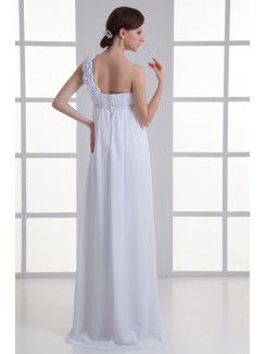 Chiffon One-Shoulder Empire line Floor Length Hamd-made Flowers Wedding Dress