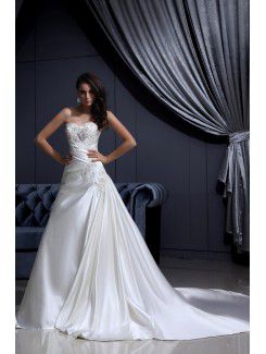 Charmeuse Sweetheart Chapel Train A-Line Wedding Dress with Embroidered