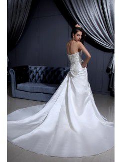 Charmeuse Sweetheart Chapel Train A-Line Wedding Dress with Embroidered