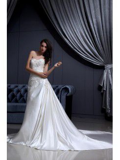 Charmeuse Sweetheart Chapel Train A-Line Wedding Dress with Embroidered