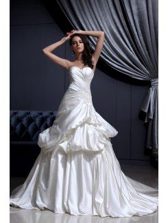 Satin Sweetheart Chapel Train A-Line Wedding Dress with Embroidered Ruffle