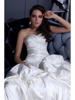 Satin Sweetheart Chapel Train A-Line Wedding Dress with Embroidered Ruffle