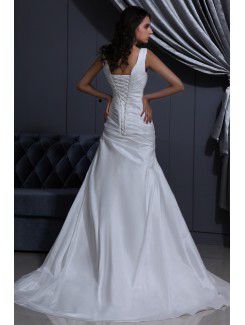 Taffeta V-Neck Sweep Train A-Line Wedding Dress with Ruffle