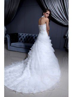 Lace High Collar Chapel Train A-Line Wedding Dress with Sequins and Rhinestones