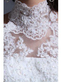 Lace High Collar Chapel Train A-Line Wedding Dress with Sequins and Rhinestones