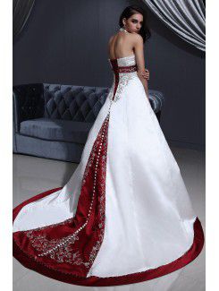 Satin Halter Chapel Train A-Line Wedding Dress